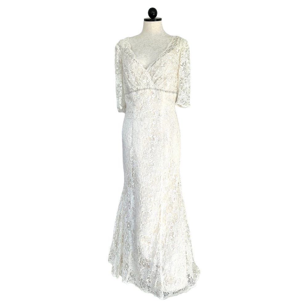 David’s Bridal Ivory All Over Lace Beaded Trumpet Wedding Dress Size 16W